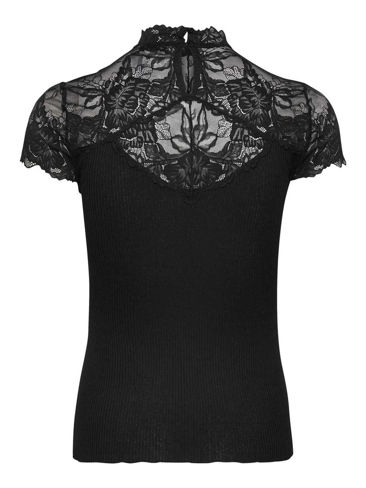 Beatha Silk Capsleeve Lace T-shirt Black