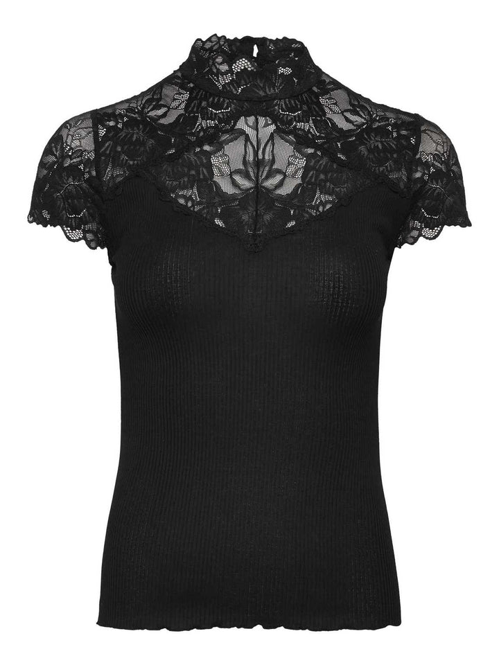 Beatha Silk Capsleeve Lace T-shirt Black