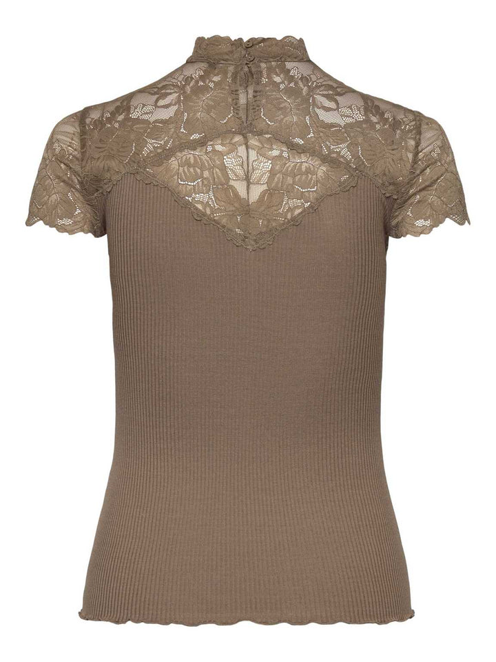 Beatha Silk Capsleeve Lace T-shirt Walnut