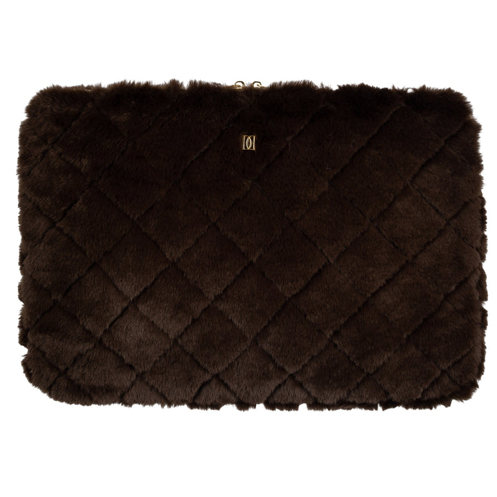 DARK Department Faux Fur Quilted Mac Cover Chocolate Brown