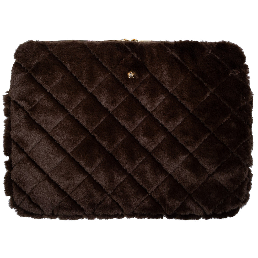 DARK Department Faux Fur Quilted Mac Cover Chocolate Brown