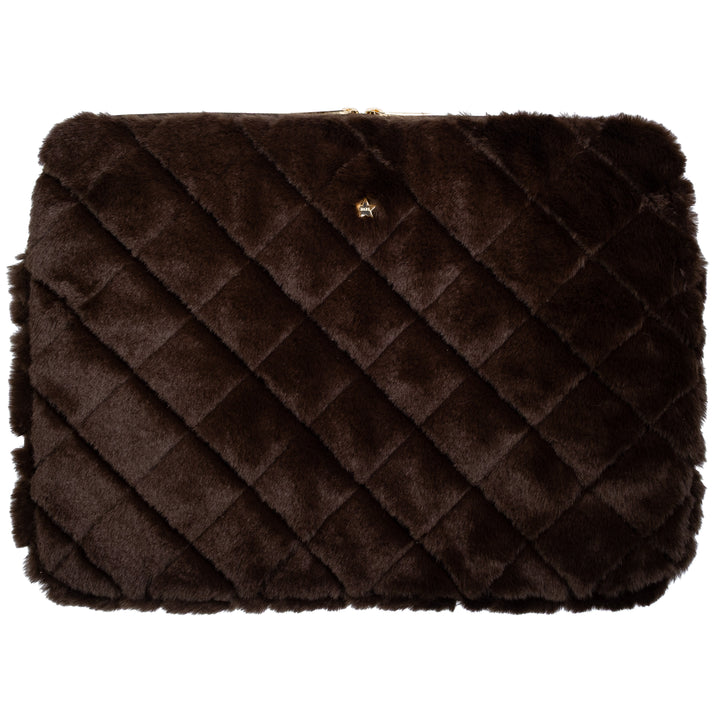 DARK Department Faux Fur Quilted Mac Cover Chocolate Brown