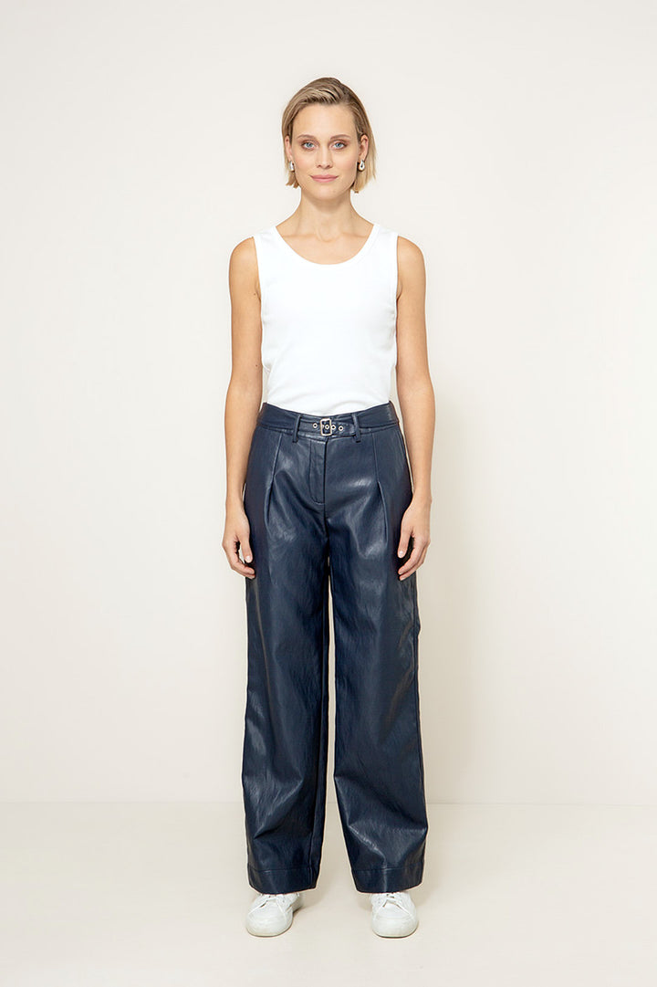 Vegan Leather Housut Navy