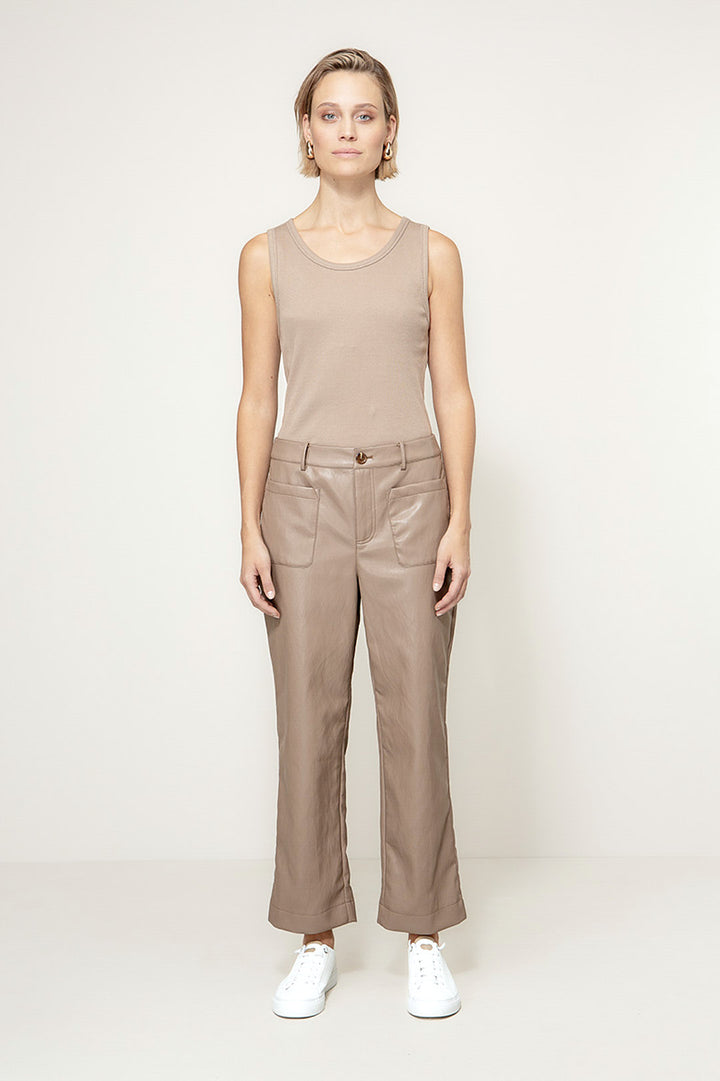Vegan Leather Housut Taupe