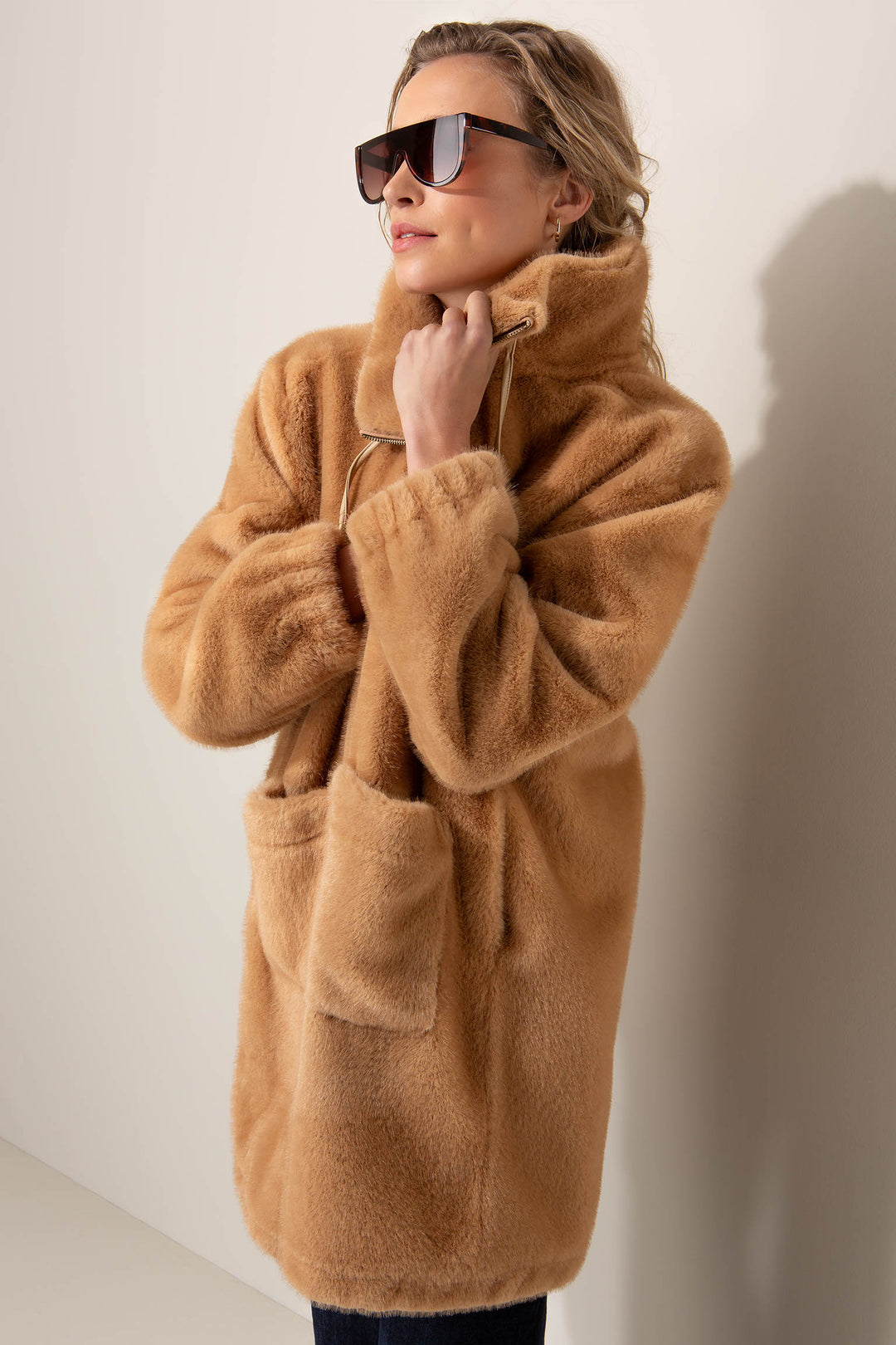 Cozy Faux Fur Long Takki Camel
