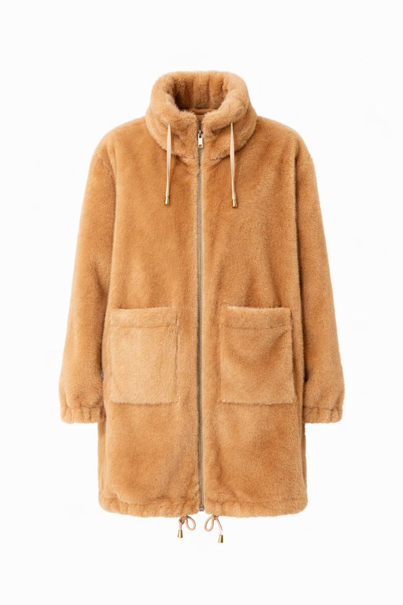 Cozy Faux Fur Long Takki Camel