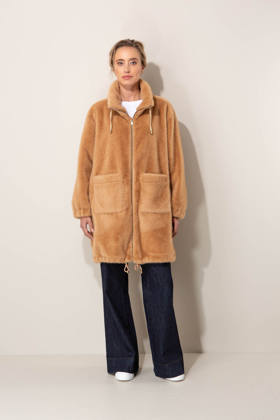 Cozy Faux Fur Long Takki Camel