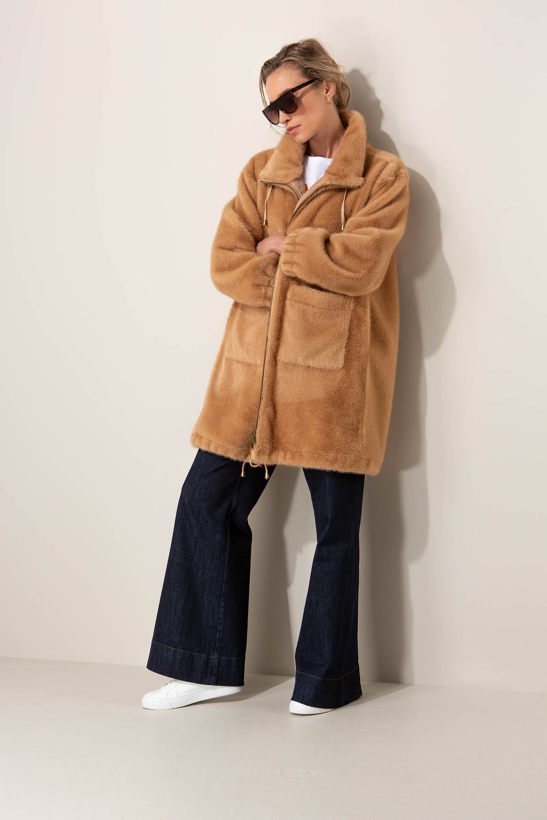 Cozy Faux Fur Long Takki Camel