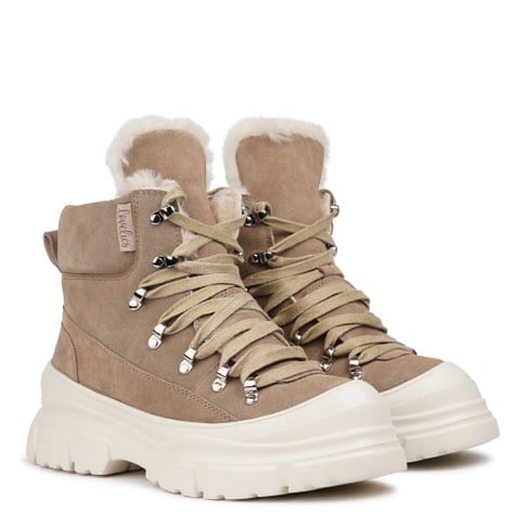 Pecol Low Shearling Boots W/ Laces Taupe