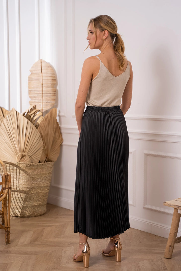 Solid Satin Pliseerattu Hame Black