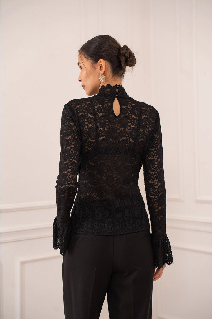 Carol High-Neck Lace Pusero Black