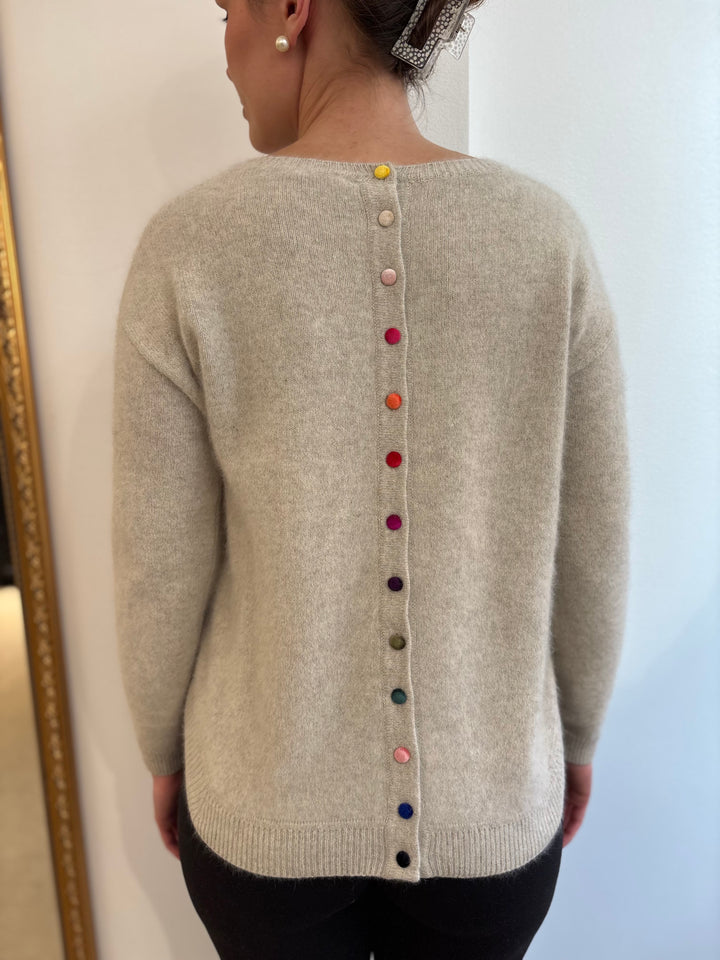 Rosette Button Back Raccoon Mix Neule Natural Beige
