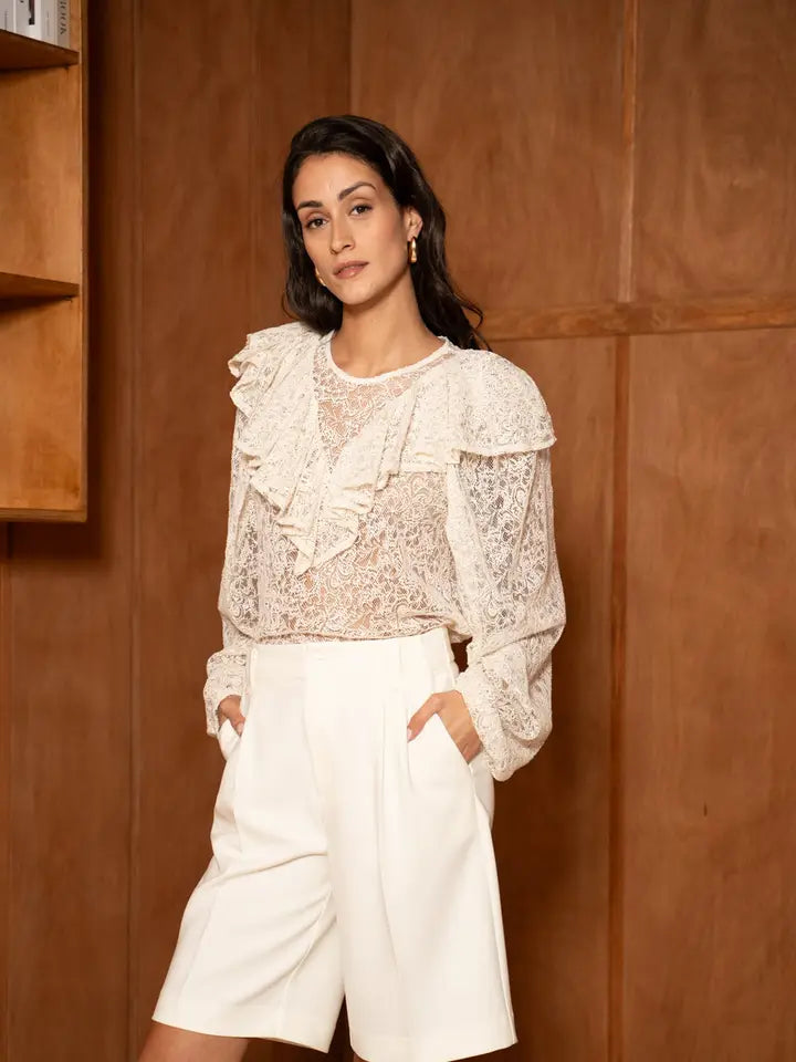 Ruffled Lace Pusero Ecru