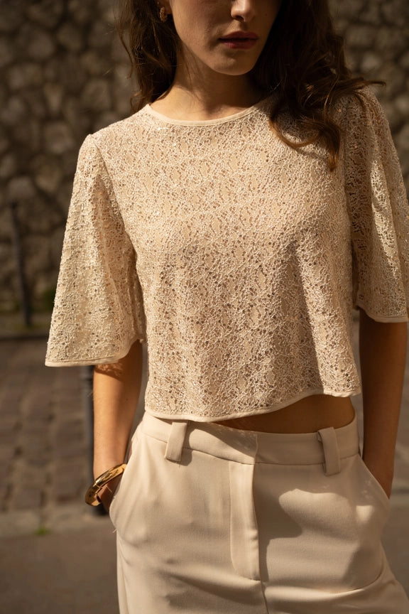 Sequin Lace Pusero Champagne