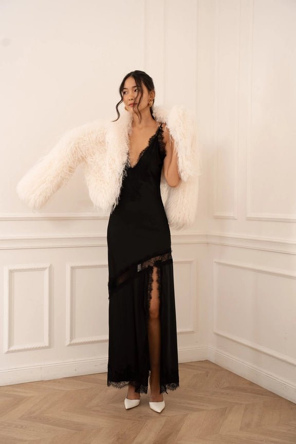 Asymmetrical Satin Lace Mekko Black - CHOKLATE PARIS - My Milou