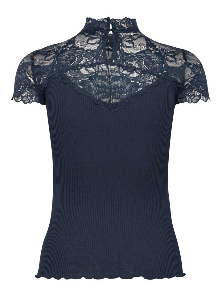 Beatha Silk Capsleeve Lace T-shirt Navy - Rosemunde - My Milou