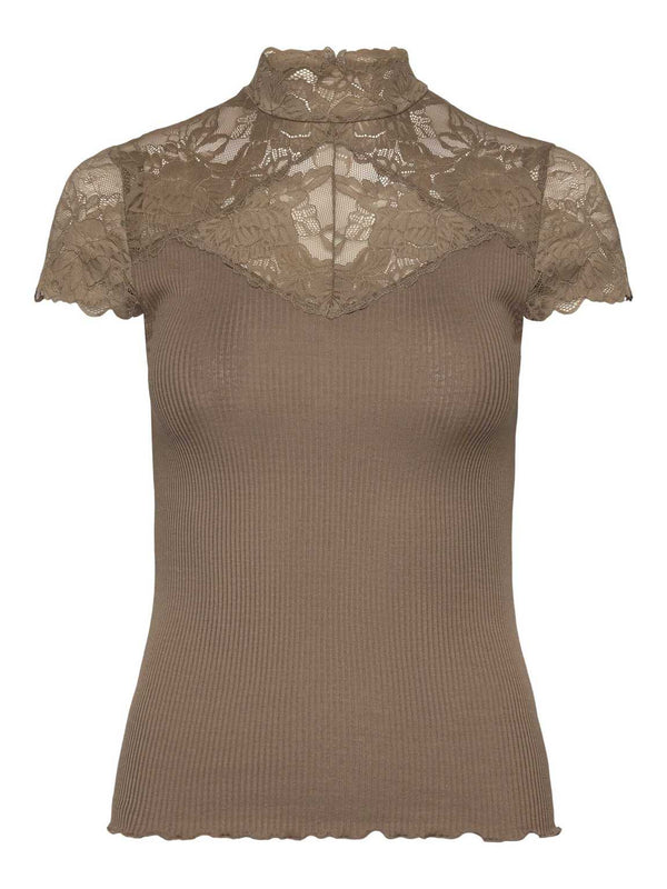 Beatha Silk Capsleeve Lace T-shirt Walnut - Rosemunde - My Milou