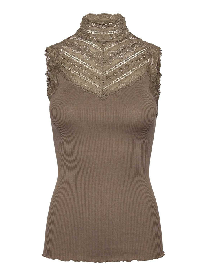 Benita Silk SL Turtleneck Lace Toppi Walnut - Rosemunde - My Milou