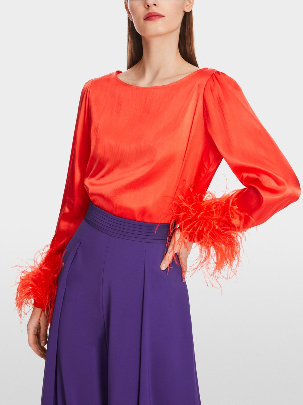 Blouse With Feather Detail Bright Tomato - Marc Cain - My Milou