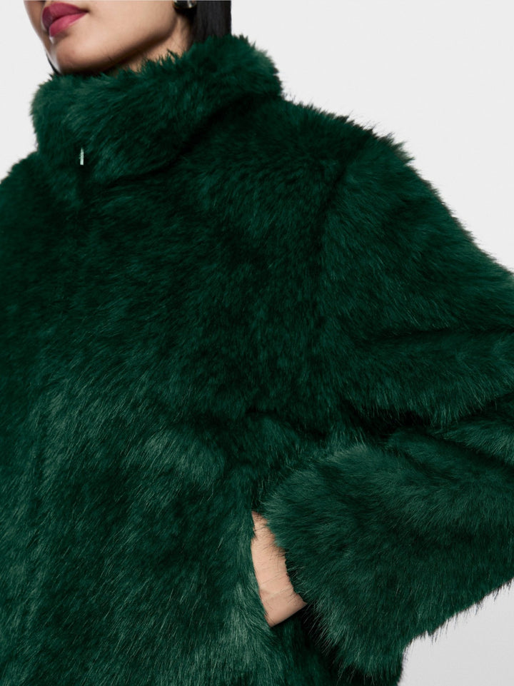 Cosy Faux Fur Jacket Dark Jade Green - Marc Cain - My Milou