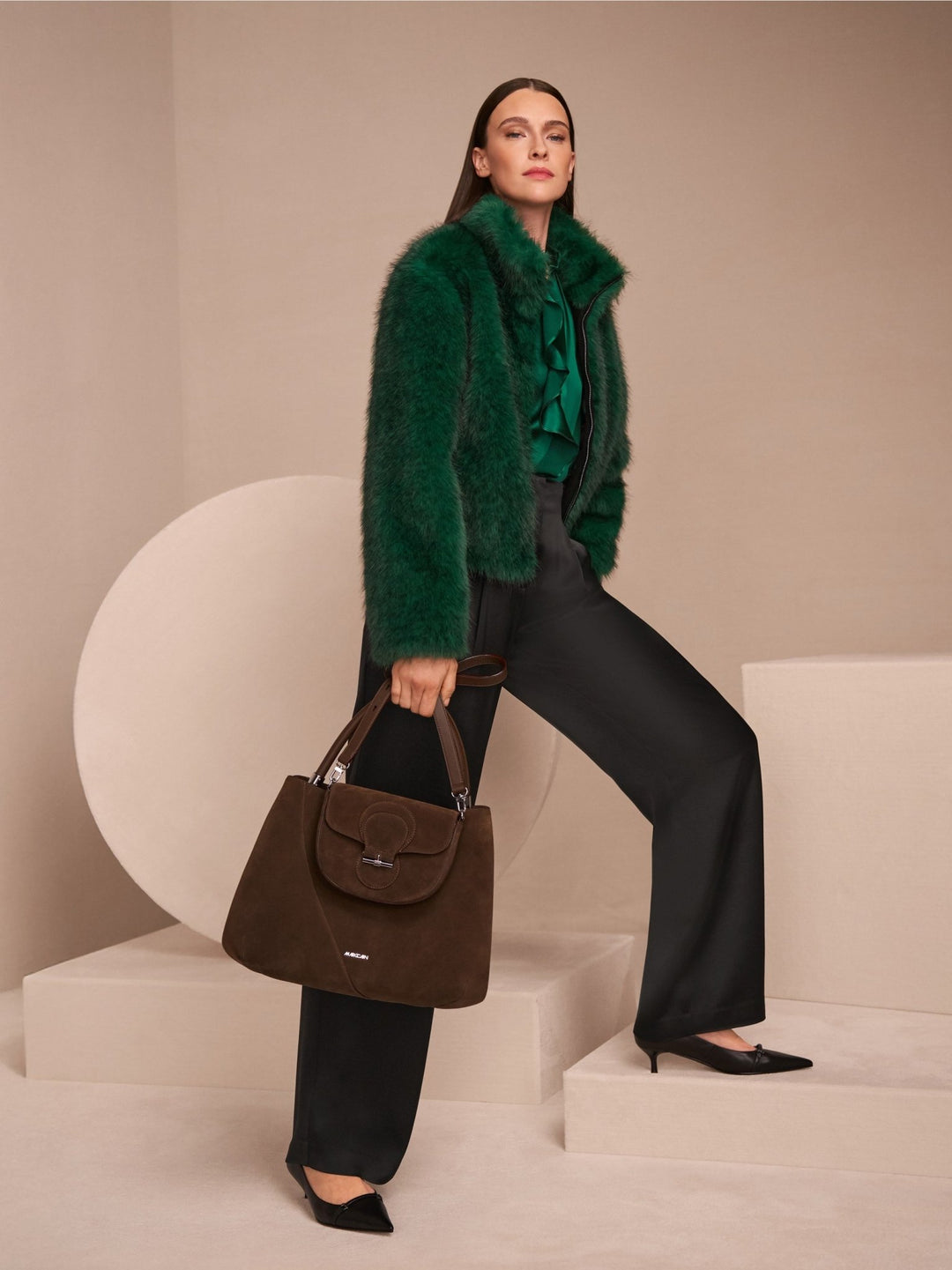 Cosy Faux Fur Jacket Dark Jade Green - Marc Cain - My Milou