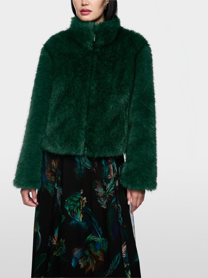 Cosy Faux Fur Jacket Dark Jade Green - Marc Cain - My Milou