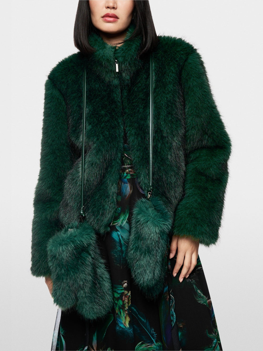 Cosy Faux Fur Mittens Dark Jade Green - Marc Cain - My Milou