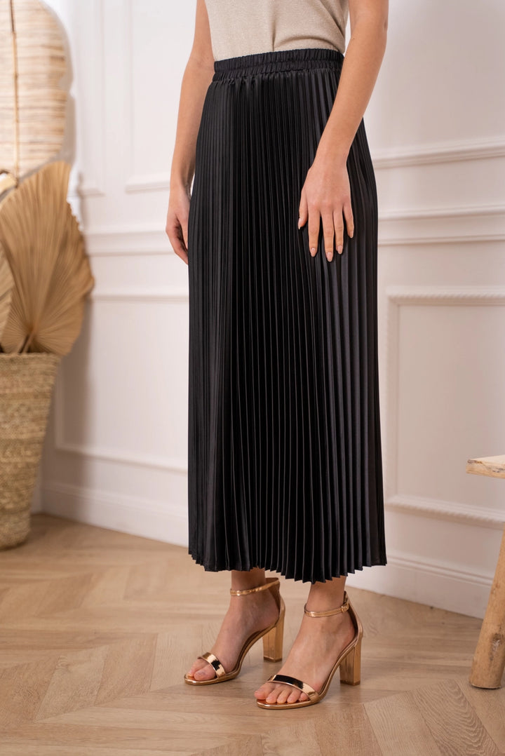 Solid Satin Pliseerattu Hame Black