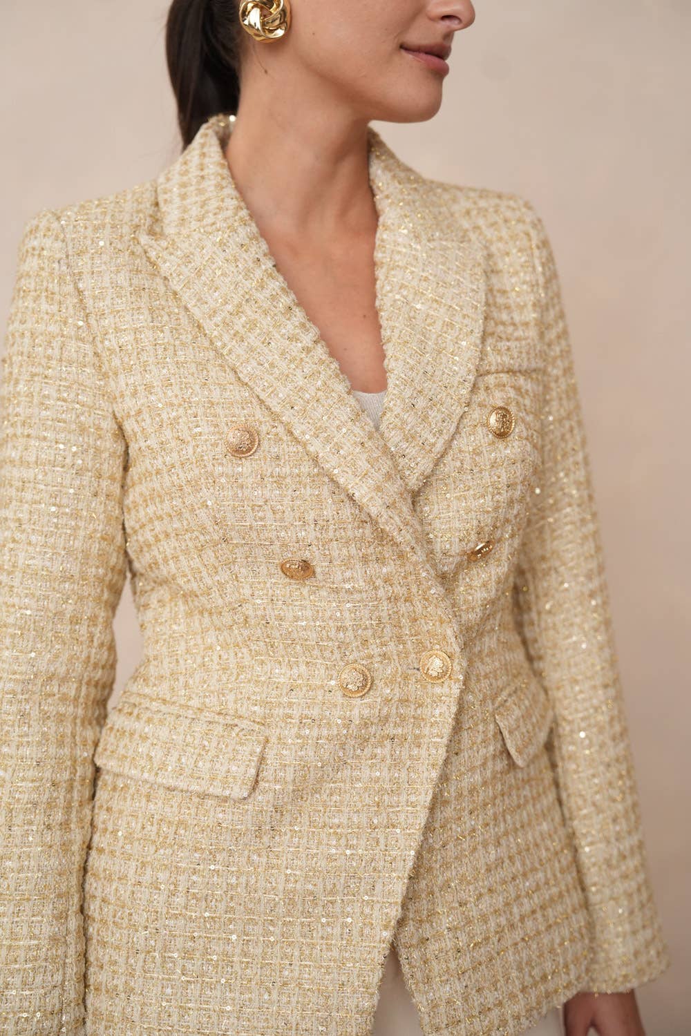 Double Breasted Blazer Jacket Ecru Gold - CHOKLATE PARIS - My Milou