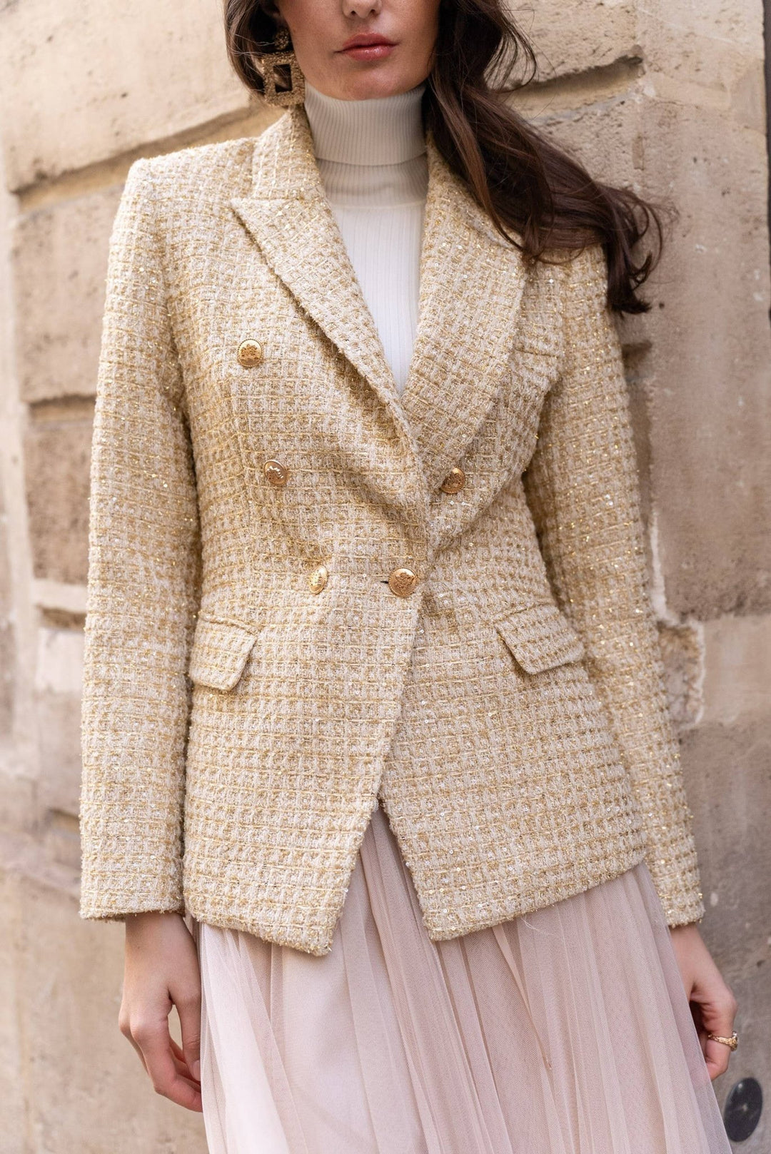 Double Breasted Blazer Jacket Ecru Gold - CHOKLATE PARIS - My Milou