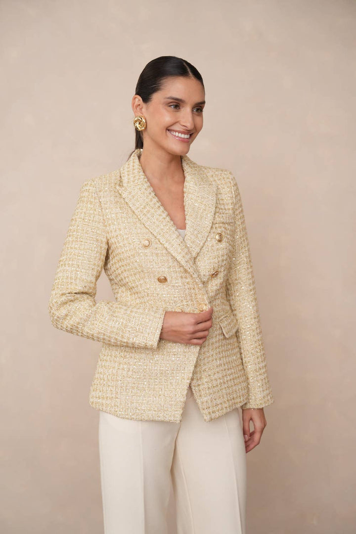 Double Breasted Blazer Jacket Ecru Gold - CHOKLATE PARIS - My Milou