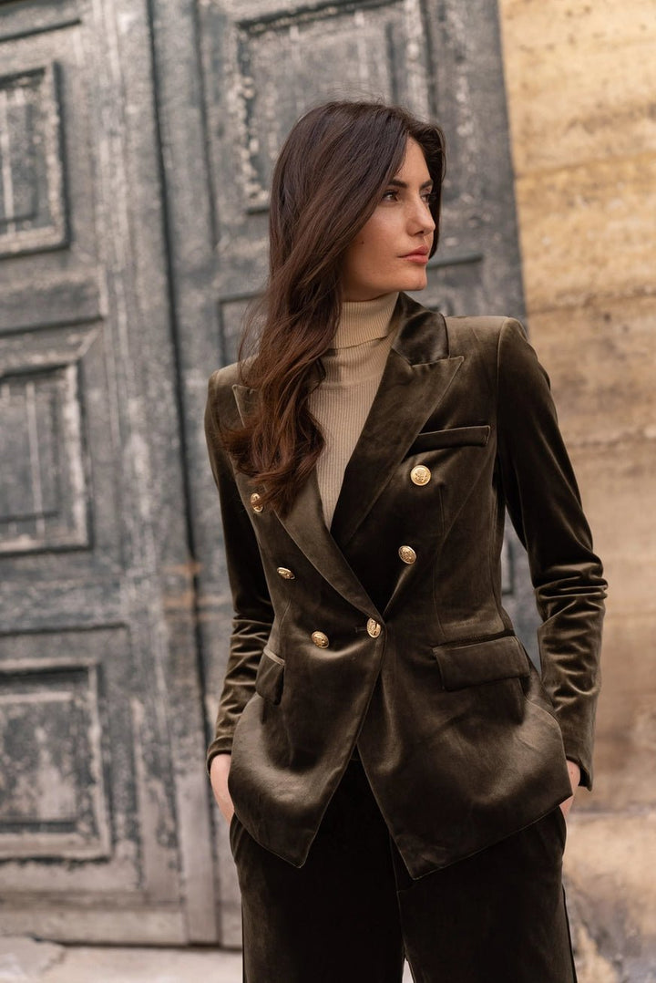 Double-Breasted Velvet Bleiseri Khaki - CHOKLATE PARIS - My Milou