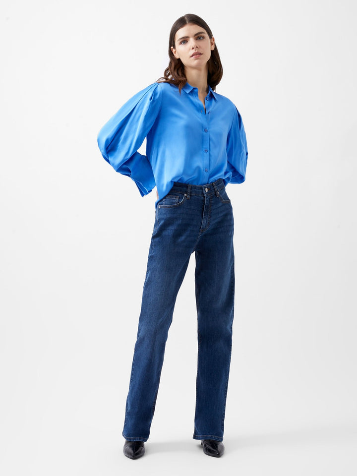 Ennis Satin Sleeve Details Paita Blue - French Connection - My Milou