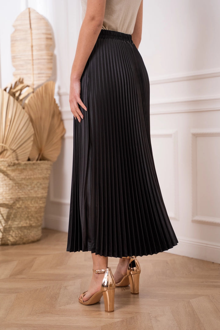 Solid Satin Pliseerattu Hame Black