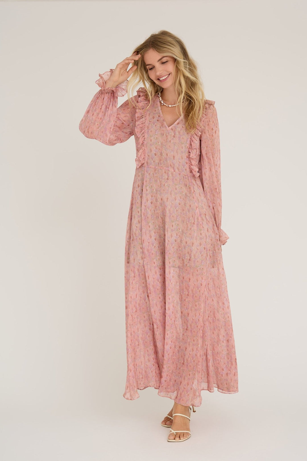 Flounce Ruffle Mekko Old Rose - A - VIEW - My Milou