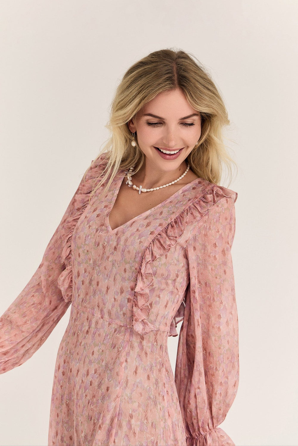 Flounce Ruffle Mekko Old Rose - A - VIEW - My Milou