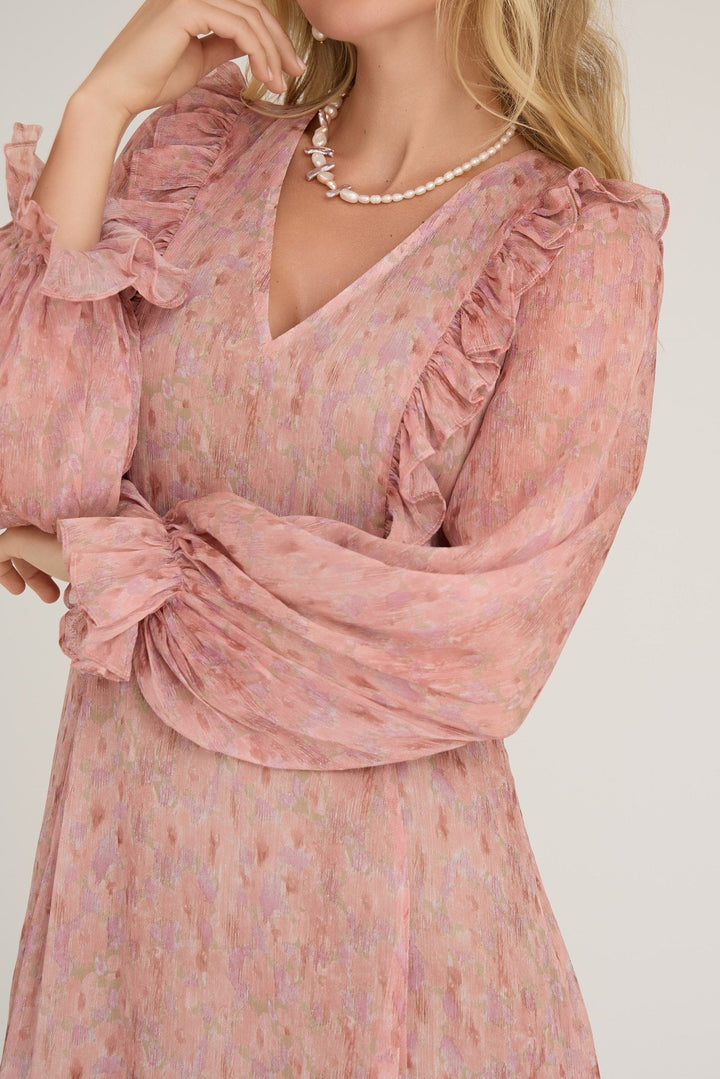 Flounce Ruffle Mekko Old Rose - A - VIEW - My Milou