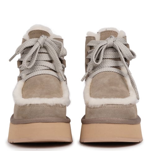 Gortani High Boots W/ Laces & Shearling Lining Taupe - Lovelies Studio - My Milou