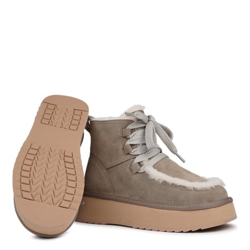 Gortani High Boots W/ Laces & Shearling Lining Taupe - Lovelies Studio - My Milou