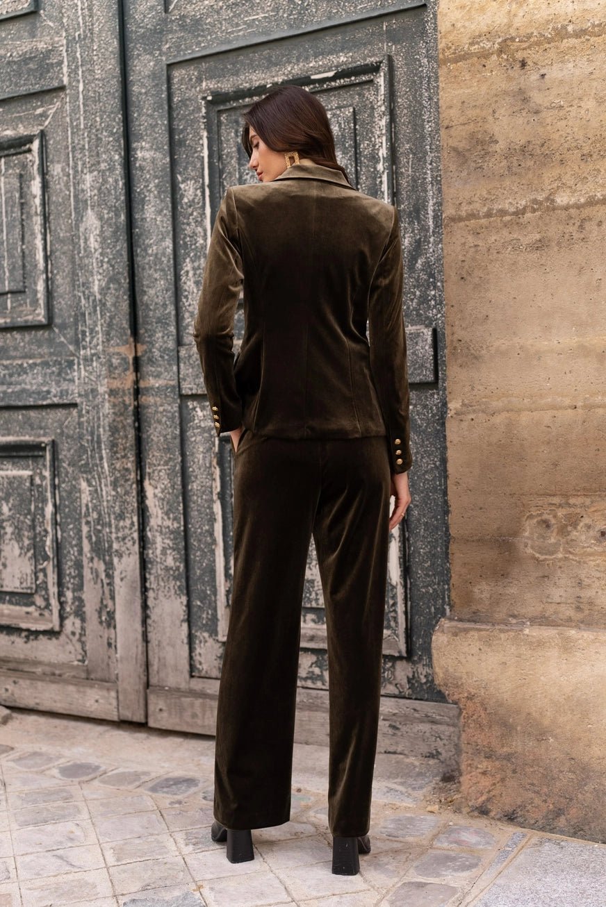 High-Waisted Velvet Housut Khaki - CHOKLATE PARIS - My Milou
