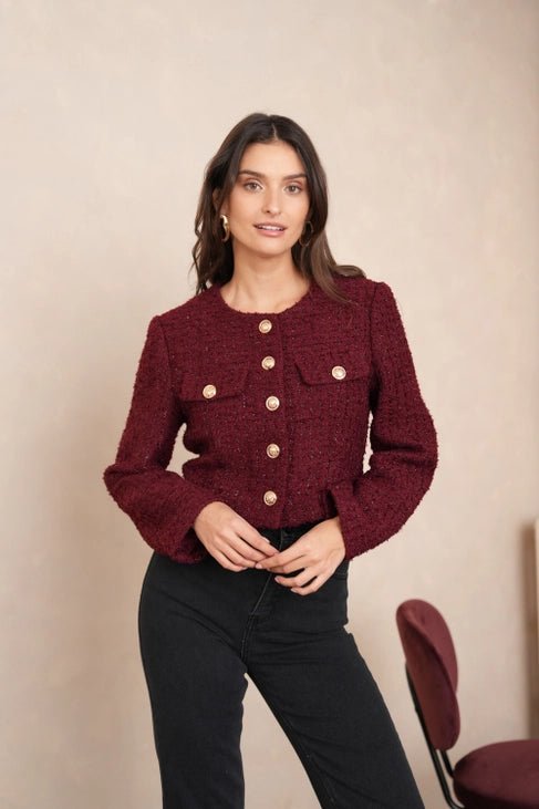 Jenny Short Jacket in Sequined Tweed Bordeaux - CHOKLATE PARIS - My Milou