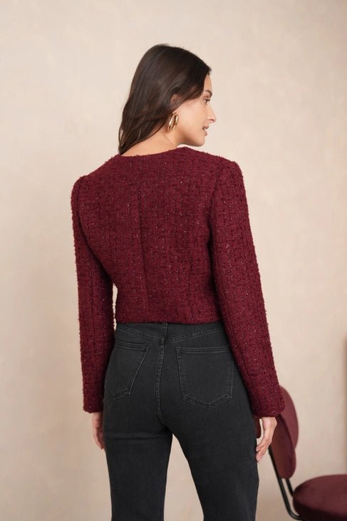 Jenny Short Jacket in Sequined Tweed Bordeaux - CHOKLATE PARIS - My Milou