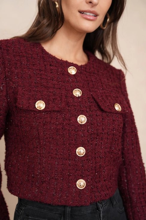 Jenny Short Jacket in Sequined Tweed Bordeaux - CHOKLATE PARIS - My Milou