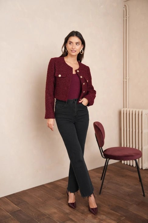 Jenny Short Jacket in Sequined Tweed Bordeaux - CHOKLATE PARIS - My Milou