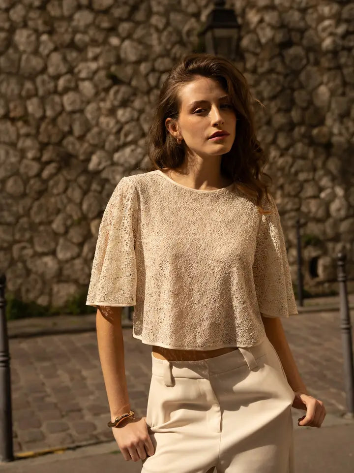 Sequin Lace Pusero Champagne