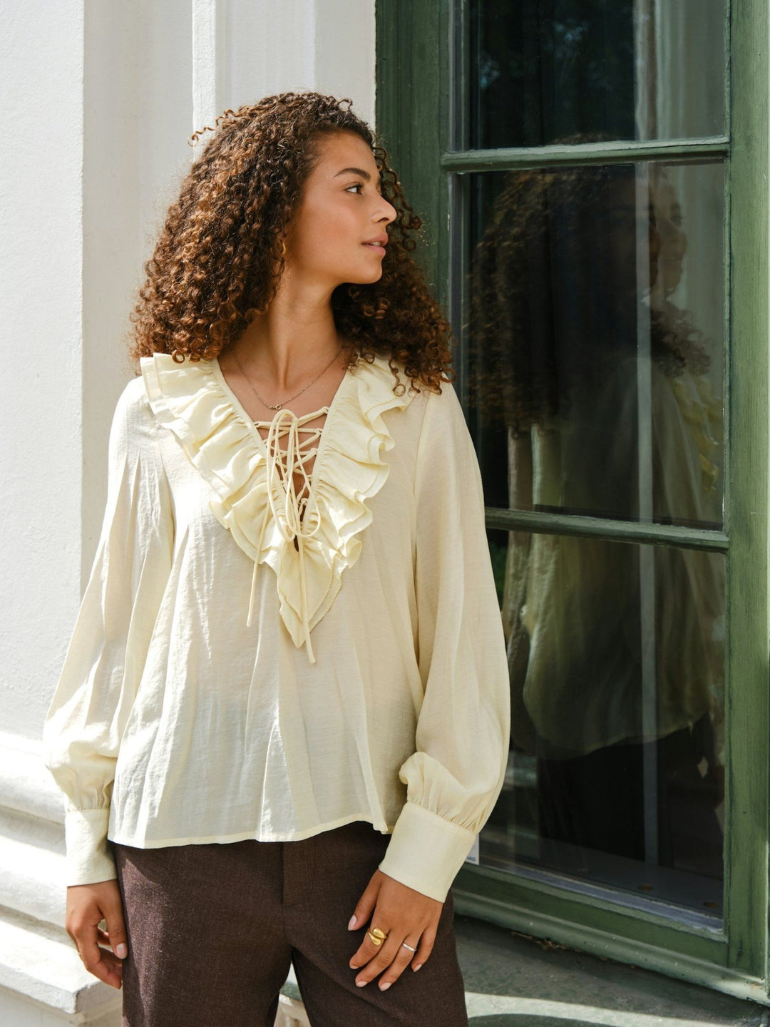 Katarina Crepe Ruffle Pusero Light Yellow - Neo Noir - My Milou