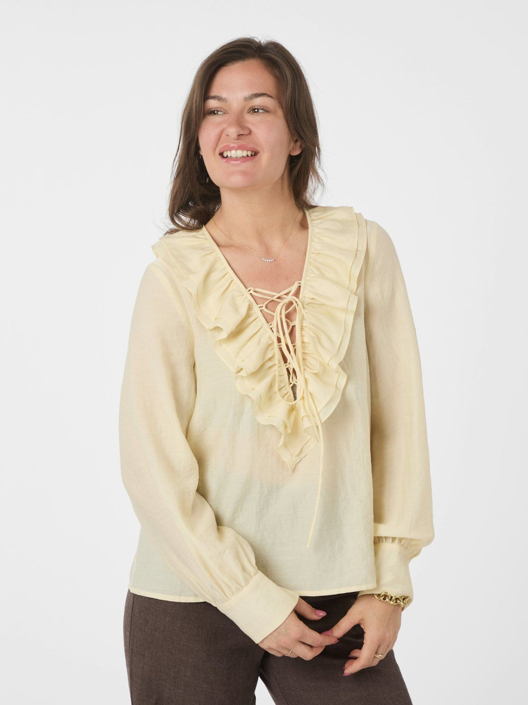 Katarina Crepe Ruffle Pusero Light Yellow - Neo Noir - My Milou