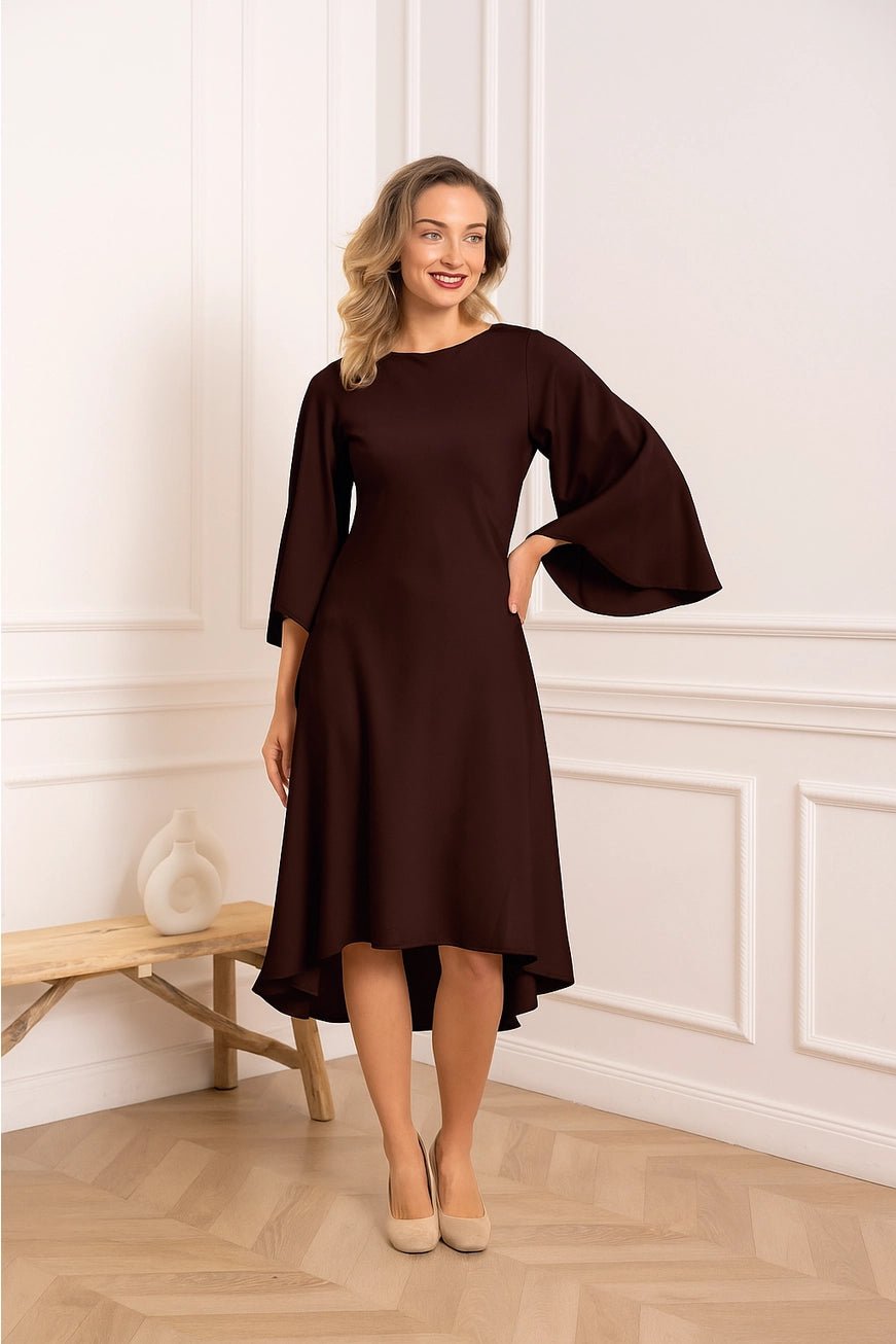 Kate Midi Dress in Silky Satin Choco - CHOKLATE PARIS - My Milou