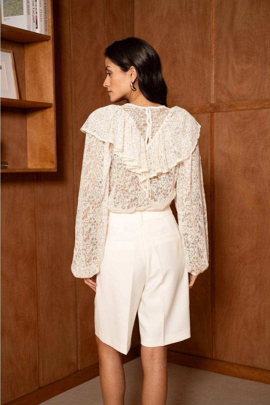 Ruffled Lace Pusero Ecru