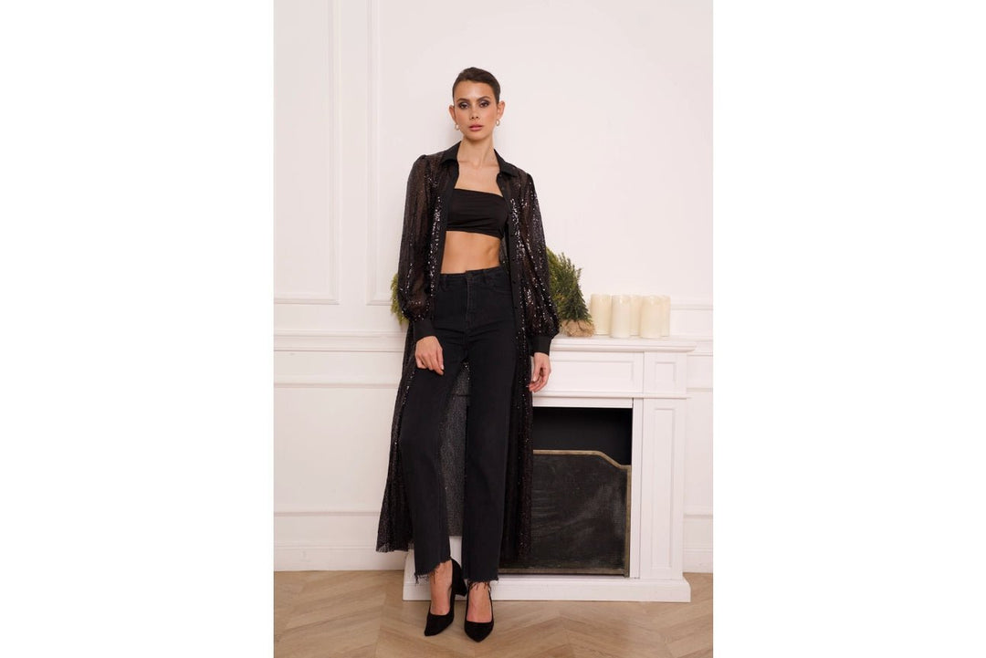 Long Sequin Dress Jacket Black - CHOKLATE PARIS - My Milou